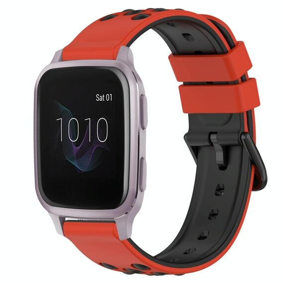 Per Garmin Venu SQ 20mm Cinturino in silicone poroso bicolore (rosso + nero)