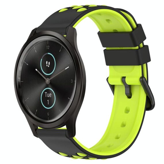 Per Garmin Garminmove Style 20mm Cinturino in silicone poroso bicolore (nero + verde lime)