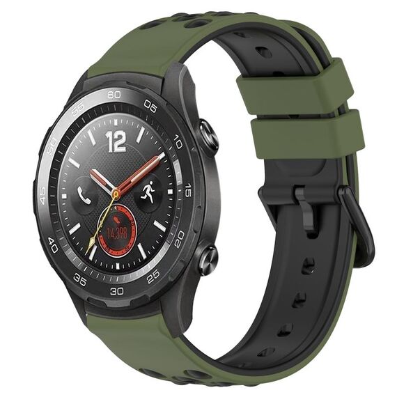 Per Huawei Watch 2 Cinturino in silicone poroso bicolore da 20 mm (verde militare + nero)