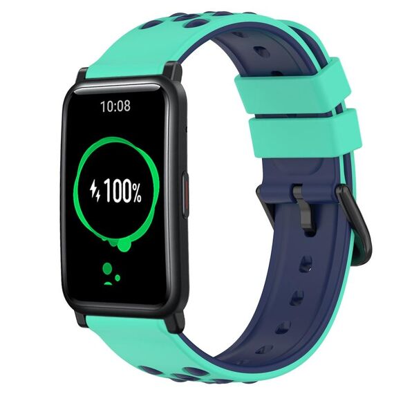 Cinturino per orologio in silicone poroso bicolore For Honor Watch ES 20 mm (verde lime + blu)