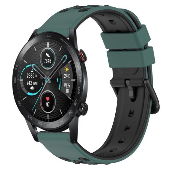 For Honor Magic Watch2 42mm 20mm Cinturino in silicone poroso bicolore (verde oliva + nero)