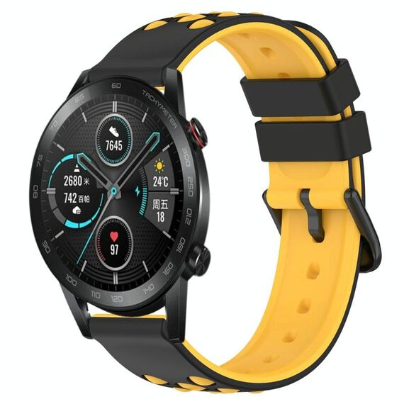 Cinturino per orologio in silicone poroso bicolore da 42 mm 20 mm per Honor Magic Watch2 (nero + giallo)