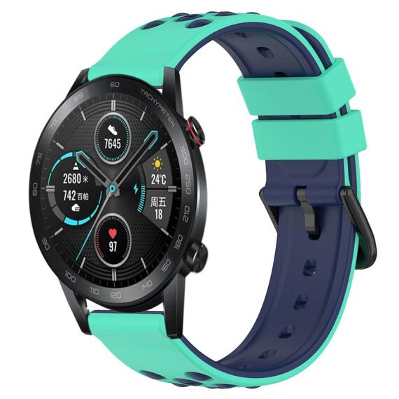 Cinturino per orologio in silicone poroso a due colori For Honor Magic Watch2 42 mm 20 mm (verde lime + blu)
