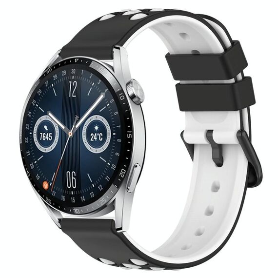 Per Huawei Watch GT3 46mm 22mm Cinturino in silicone poroso bicolore (nero + bianco)