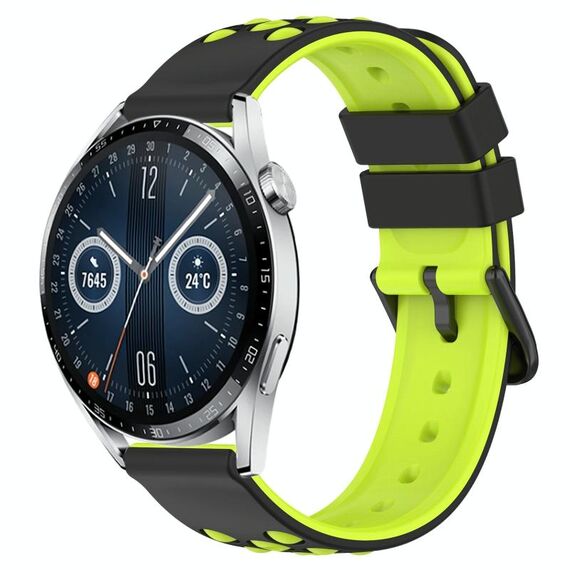 Per Huawei Watch GT3 46mm 22mm Cinturino in silicone poroso bicolore (nero + verde lime)