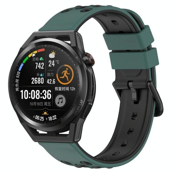 Per Huawei Watch GT Runner 22mm Cinturino in silicone poroso bicolore (verde oliva + nero)