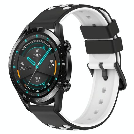 Per Huawei GT2 46mm 22mm Cinturino in silicone poroso bicolore (nero + bianco)