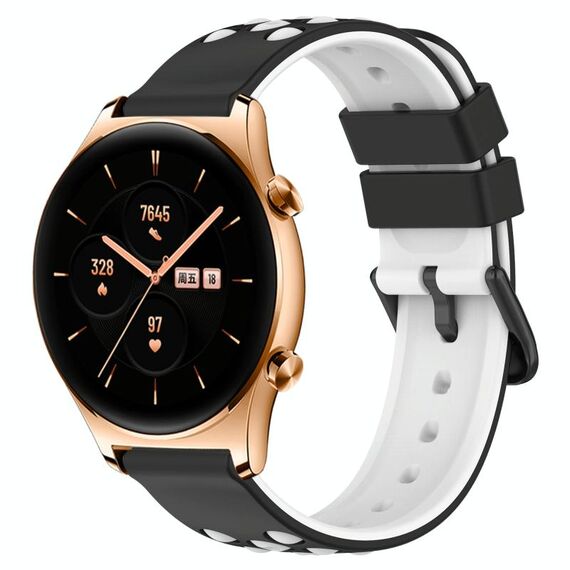 Cinturino per orologio For Honor Watch GS 3 22mm in silicone poroso bicolore (nero + bianco)
