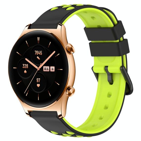 Cinturino per orologio For Honor Watch GS 3 22mm in silicone poroso bicolore (nero + verde lime)