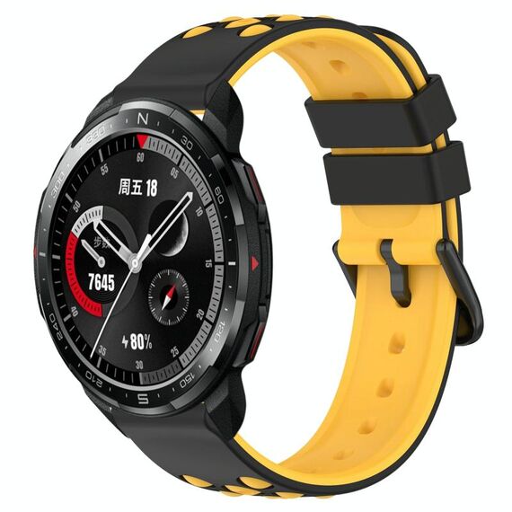 Cinturino per orologio For Honor Watch GS Pro 22mm in silicone poroso bicolore (nero + giallo)