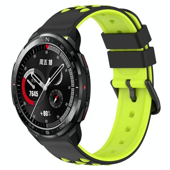 For Honor Watch GS Pro 22mm Cinturino in silicone poroso bicolore (nero + verde lime)