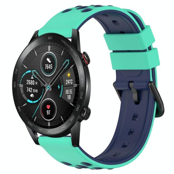 For Honor Magic Watch 2 46mm 22mm Cinturino in silicone poroso bicolore (verde lime + blu)