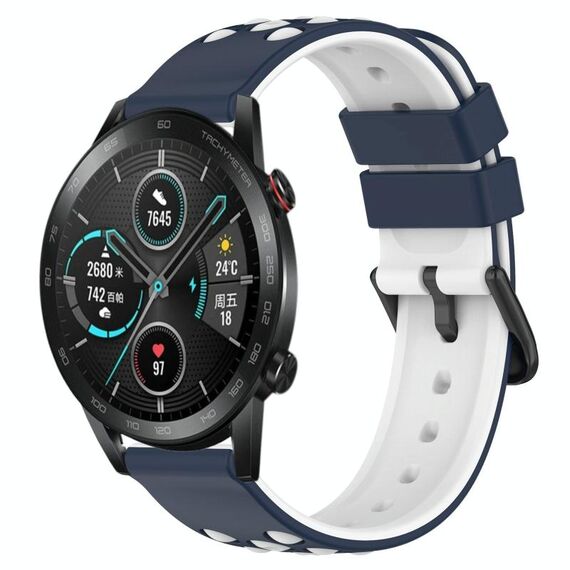 For Honor Magic Watch 2 46mm 22mm Cinturino in silicone poroso bicolore (blu notte + bianco)