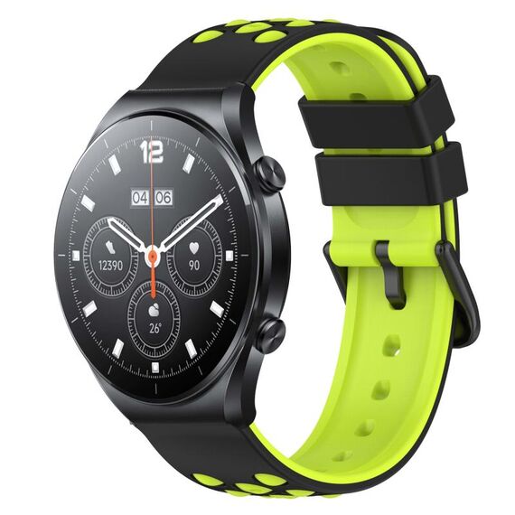 Per Xiaomi MI Watch S1 22mm Cinturino in silicone poroso bicolore (nero + verde lime)