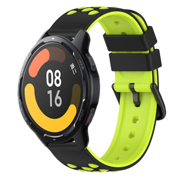 Per Xiaomi MI Watch Color 2 22mm Cinturino in silicone poroso bicolore (nero + verde lime)
