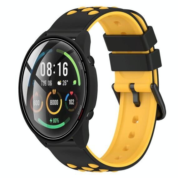 Per Xiaomi MI Watch Color 22mm Cinturino in silicone poroso bicolore (nero + giallo)