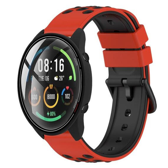 Per Xiaomi MI Watch Color 22mm Cinturino in silicone poroso bicolore (rosso + nero)