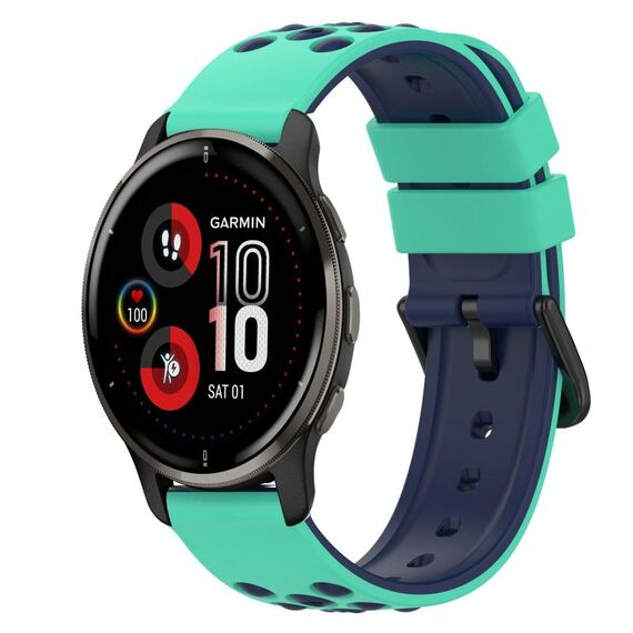 Cinturino in silicone bicolore da 20 mm per Garmin Venu 2 Plus (verde militare + nero)