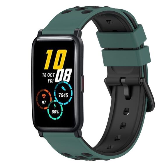 Cinturino per orologio in silicone bicolore For Honor Watch ES 20 mm (verde oliva + nero)