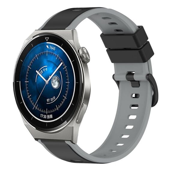 Per Huawei Watch GT3 Pro 46mm 22mm Cinturino in silicone bicolore (nero + grigio)
