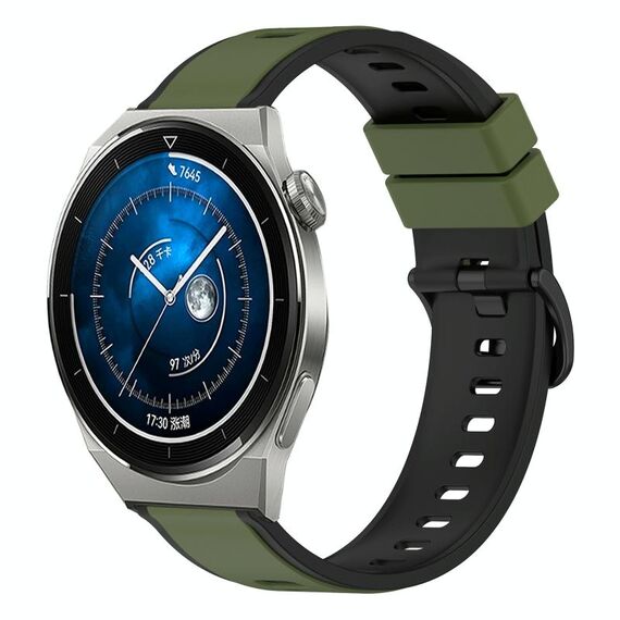 Per Huawei Watch GT3 Pro 46mm 22mm Cinturino in silicone bicolore (verde militare + nero)