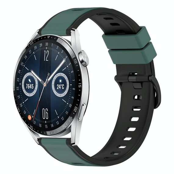 Per Huawei Watch GT3 46mm 22mm Cinturino in silicone bicolore (verde oliva + nero)