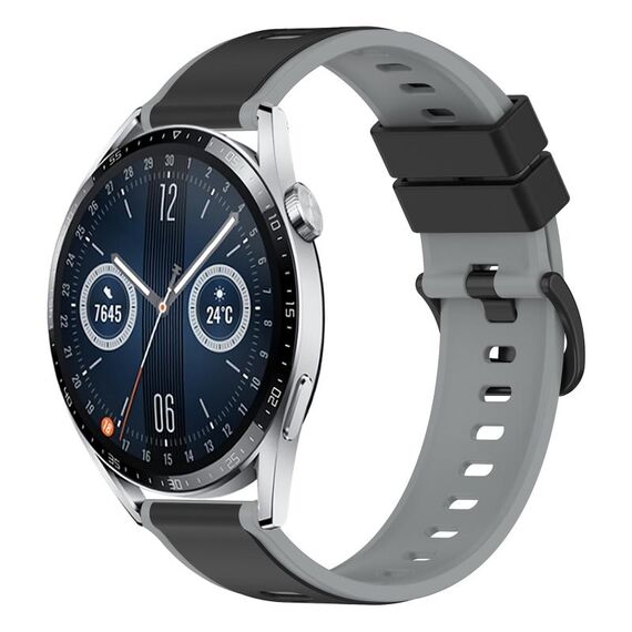 Per Huawei Watch GT3 46mm 22mm Cinturino in silicone bicolore (nero + grigio)