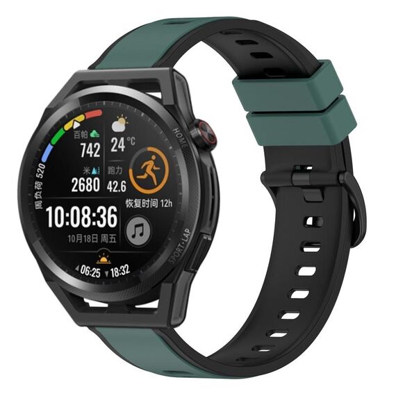 Per Huawei Watch GT Runner 22mm Cinturino in silicone bicolore (verde oliva + nero)