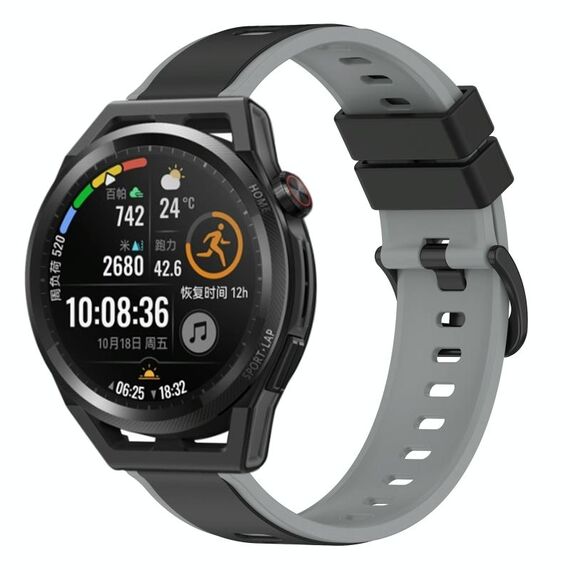 Per Huawei Watch GT Runner 22mm Cinturino in silicone bicolore (nero + grigio)