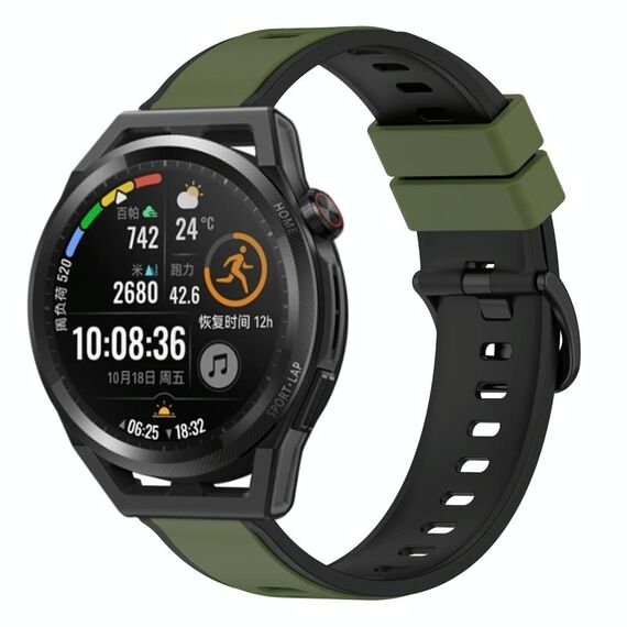 Per Huawei Watch GT Runner 22mm Cinturino in silicone bicolore (verde militare + nero)