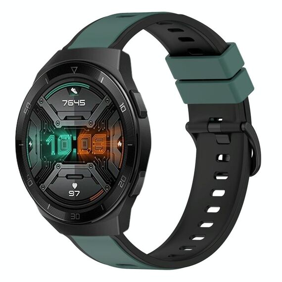 Per Huawei Watch GT 2E 22mm Cinturino in silicone bicolore (verde oliva + nero)