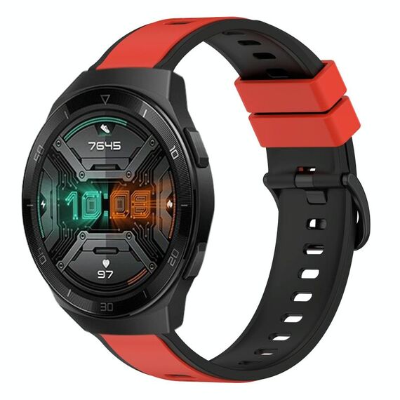 Per Huawei Watch GT 2E 22mm Cinturino in silicone bicolore (rosso + nero)