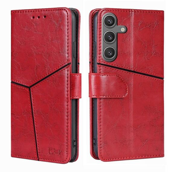 Custodia per telefono in pelle con cuciture geometriche per Samsung Galaxy S24 5G (rossa)