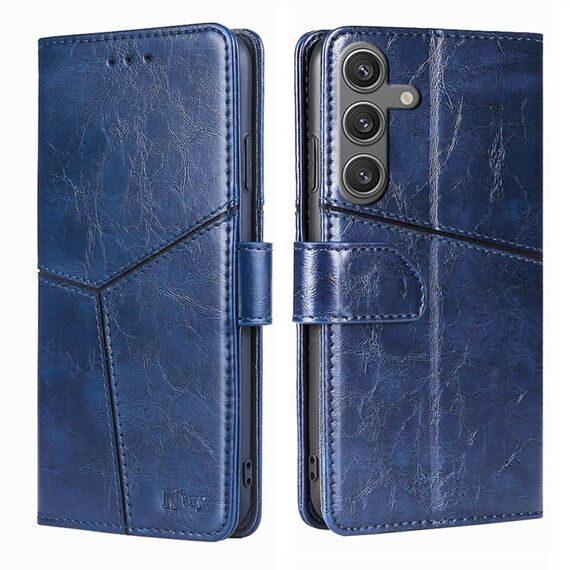 Custodia per telefono in pelle con cuciture geometriche per Samsung Galaxy S24 5G (blu)
