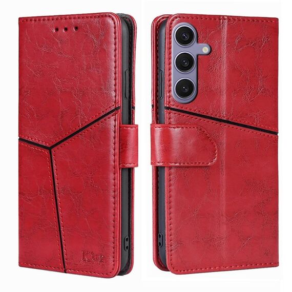 Custodia per telefono in pelle con cuciture geometriche per Samsung Galaxy S24+ 5G (rossa)