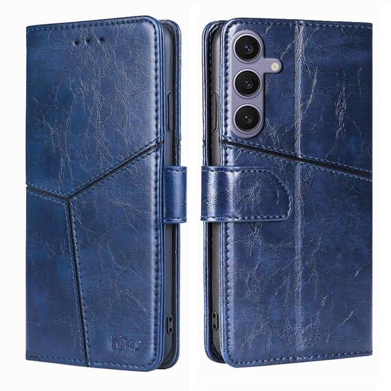 Custodia per telefono in pelle con cuciture geometriche per Samsung Galaxy S24+ 5G (blu)