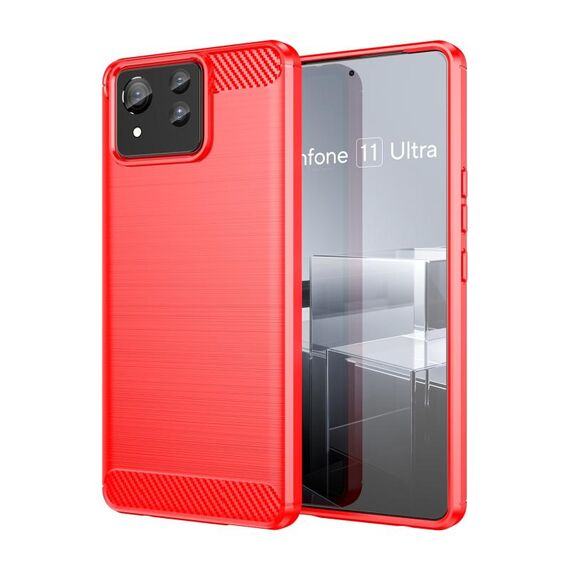 Custodia in TPU in fibra di carbonio con texture ultra spazzolata per Asus Zenfone 11 (rossa)