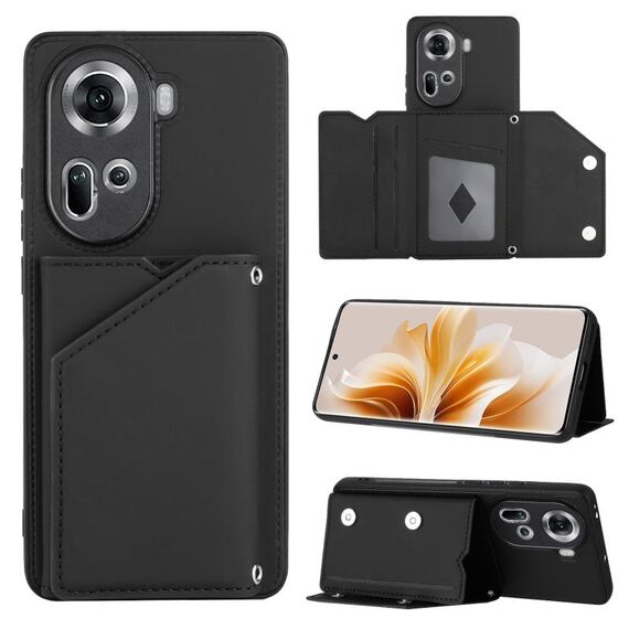 Per OPPO Reno11 Global Skin Feel PU + TPU + Custodia per telefono con slot per schede PC (Nero)