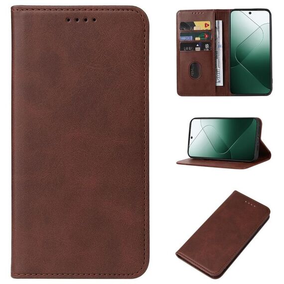Per la custodia del telefono in pelle con chiusura magnetica Xiaomi 14 (marrone)
