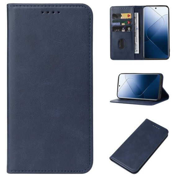 Custodia per telefono in pelle con chiusura magnetica per Xiaomi 14 Pro (blu)
