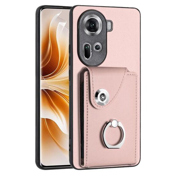 Per OPPO Reno11 Custodia per telefono in PU con supporto ad anello per borsa per organo globale (rosa)