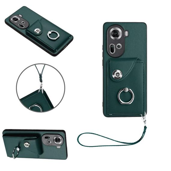 Per OPPO Reno11 Custodia per cellulare in PU con porta carte per organo globale con cordino (verde)