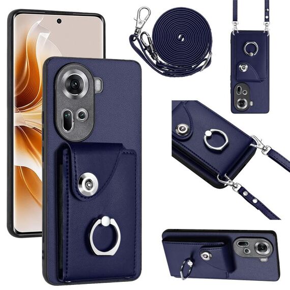 Per OPPO Reno11 Custodia per telefono con supporto per anello per borsa per organo globale con cordino lungo (blu)