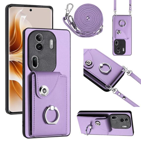 Per OPPO Reno11 Pro Custodia per telefono con supporto per anello per borsa per organo globale con cordino lungo (viola)