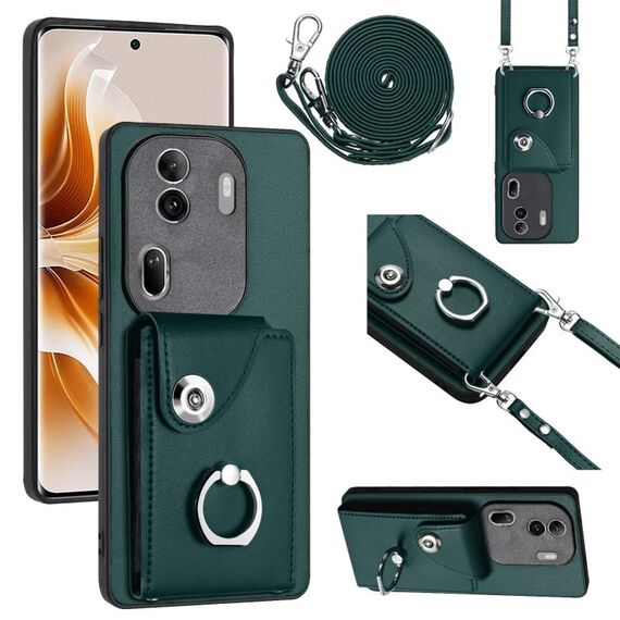 Per OPPO Reno11 Pro Custodia per telefono con supporto per anello per borsa per organo globale con cordino lungo (verde)