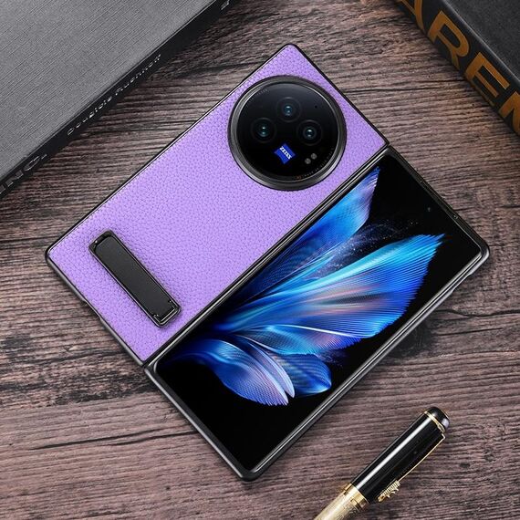 Custodia per telefono in PU con texture Litchi per vivo X Fold3 Pro con supporto (viola)