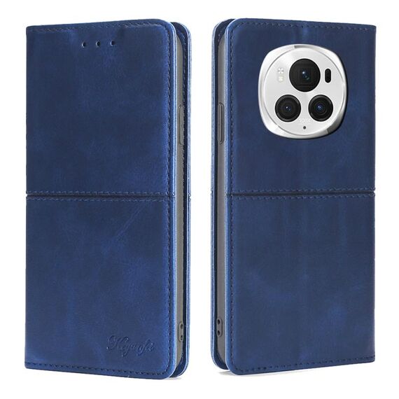Custodia per telefono in pelle magnetica con texture mucca per Honor Magic6 Pro (blu)
