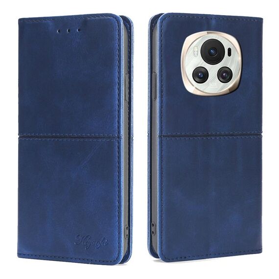 Custodia per telefono in pelle magnetica con texture mucca per Honor Magic6 (blu)