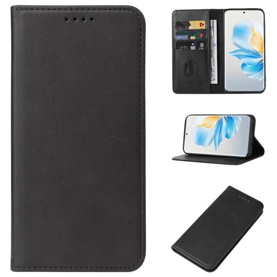 Custodia per telefono in pelle con chiusura magnetica per Honor 100 (nera)