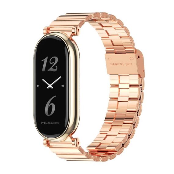 Per Xiaomi Mi Band 8 Mijobs GT4 cinturino in metallo con fibbia in bambù (oro rosa)